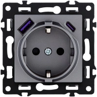 Розетка штепсельная SCHUKO 16A/250 В с USB A+C 20W, серый Kollinger Asthetik AS-016GY