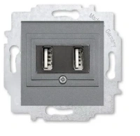 Розетка зарядка usb 2 порта ABB Levit сталь - дымчатый чёрный 2CHH290040A6069