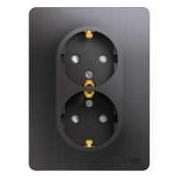 Розетка двойная Systeme Electric Glossa с заземлением со шторками, 16А, в сборе, ГРАФИТ GSL001326