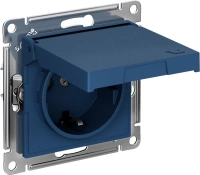 Розетка Systeme Electric AtlasDesign с заземлением со шторками с крышкой,16А,IP20, мех.,быстрозажим. клем., АКВАМАРИН ATN001146S