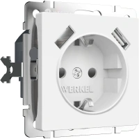 Розетка с заземлением, шторками и USBх2 белый матовый Werkel Встраиваемые механизмы белые матовые W1171561
