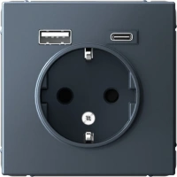 Розетка 16А с заземлением и шторками с 2 USB A+Type-C Systeme Electric ArtGallery, грифель  GAL000732