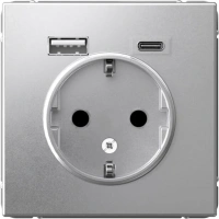 Розетка 16А с заземлением и шторками с 2 USB A+Type-C Systeme Electric ArtGallery, алюминий  GAL000332