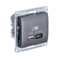 USB Розетка A + тип-C 45W Systeme Electric Glossa высокоскоростная зарядка QC, PD, механизм, ГРАФИТ