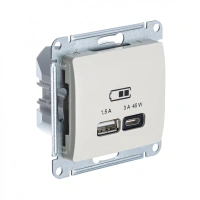 USB Розетка A + тип-C 45W Systeme Electric Glossa высокоскоростная зарядка QC, PD, механизм, МОЛОЧНЫЙ