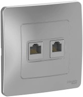 Розетка скрытой установки двойная компьютер + телефон Systeme Electric Blanca BLNIS045113, Алюминий