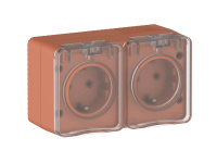 Розетка двойная Systeme Electric AtlasDesign PROFI IP54 О/У с заземлением со шторками, 16А, ТЕРРАКОТОВЫЙ ATN547026