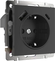 Розетка с заземлением, шторками и USB тип A+C черный Werkel Встраиваемые механизмы черные W1171708
