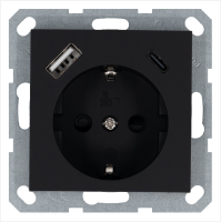 Розетка SCHUKO© с USB A+C с защитными шторками 16A 250V~ 2P+T USB 25W, цвет черный матовый (soft touch) Jasmart G5501USB-25PB