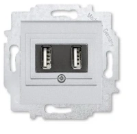 Розетка зарядка usb 2 порта ABB Levit серебро - дымчатый чёрный 2CHH290040A6070