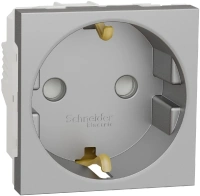 Розетка с заземлением со шторками 16А 250В 2модуля Unica Modular Schneider Electric NU303730 алюминий