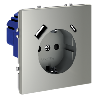 Розетка с заземлением с защитными шторками Voltum S70 пластик сталь Soft touch 16А, с USB, A+С (VLS040505)