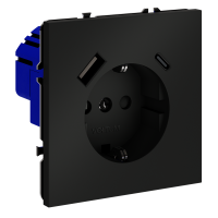 Розетка с заземлением с защитными шторками Voltum S70 пластик черный Soft touch 16А, с USB, A+С (VLS040508)