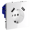 Розетка с заземлением с защитными шторками Voltum S70 пластик белая глянцевая 16А, с USB, A+A (VLS040401)