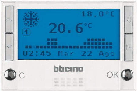 Терморегулятор программируемый для теплых полов с выносным датчиком, 24 часа,7 суток, 7 программ. Legrand Bticino HD4451 | 3457 | H4703