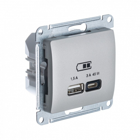 USB Розетка A + тип-C 45W Systeme Electric (Schneider Electric) Glossa высокоскоростная зарядка QC, PD, механизм, ПЛАТИНА