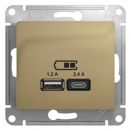 Розетка USB A+C 5В/2,4А 2х5В/1,2А Systeme Electric (Schneider Electric) Glossa, титан GSL000439