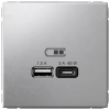 Высокоскоростная розетка USB А+С Systeme Electric ArtGallery алюминий GAL000329