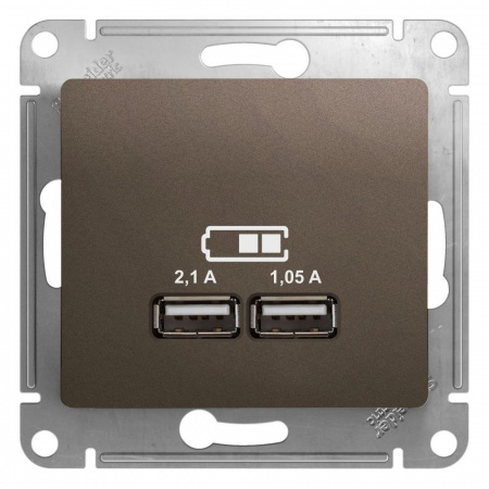 Розетка USB A+A 5В/2,1А 2х5В/1,05А механизм Systeme Electric (Schneider Electric) Glossa, шоколад GSL000833