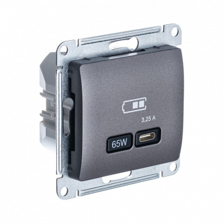 USB Розетка тип-C 65W Systeme Electric (Schneider Electric) Glossa высокоскоростная зарядка QC, PD, механизм, ГРАФИТ