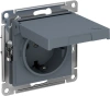 Розетка Systeme Electric AtlasDesign с заземлением со шторками с крышкой,16А,IP20, мех.,быстрозажим. клем., ГРИФЕЛЬ ATN000746S