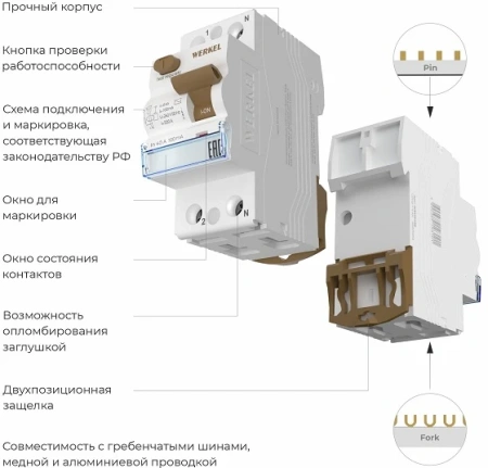 Устройство защитного отключения 1P+N 40 А 100 mA AC 6 kA Werkel W812P404