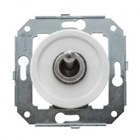 Тумблерный 2-х позиционный выключатель для внутреннего монтажа проходной состаренное серебро белый CL41WT.SL Salvador