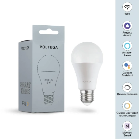 Светодиодная диммируемая лампа Wi-Fi Voltega E27 9W 2700K-6500K MIX DIM VG 2429 шар матовый
