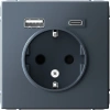 Розетка 16А с заземлением и шторками с 2 USB A+Type-C Systeme Electric ArtGallery, грифель  GAL000732