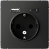 Розетка 16А с заземлением и шторками с 2 USB A+Type-C Systeme Electric ArtGallery, БАЗАЛЬТ  GAL001432