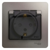 Розетка Systeme Electric Glossa с заземлением со шторками с прозрачной крышкой, 16А, IP44, в сборе, ПЛАТИНА GSL001248