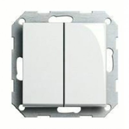 Выключатель двухклавишный, проходной (вкл/выкл с 2-х мест) GIRA пластик белый глянцевый 010800 | 029503