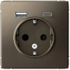 Розетка 16А с заземлением и шторками с 2 USB A+Type-C Systeme Electric ArtGallery, мокко  GAL000632