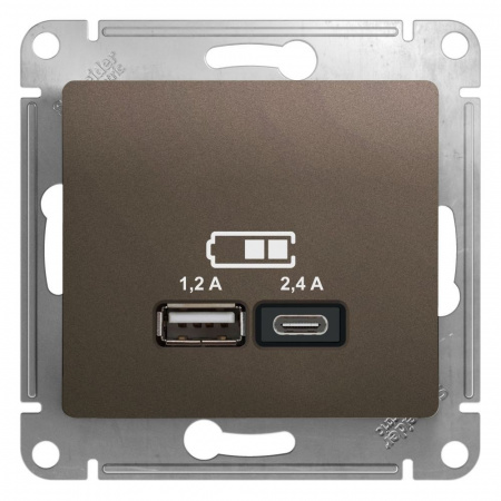 Розетка USB A+С 5В/2,4 А 2х5В/1,2А механизм Systeme Electric (Schneider Electric) Glossa, шоколад GSL000839
