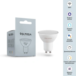 Светодиодная диммируемая лампа Wi-Fi Voltega GU10 5W 2700K-6500K MIX VG 2425