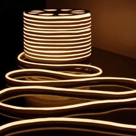 Светодиодный гибкий неон 220 В 9.6 Вт/м 120 Led/м 2835 IP67, односторонний теплый белый 3300 K, 50 м Elektrostandard Гибкий неон 220V 9,6W 120Led 2835 IP67 односторонний теплый белый, 50 м