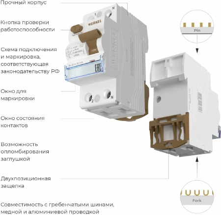 Устройство защитного отключения 1P+N 25 A 30 mА АС 6 kА Werkel Устройства защитного отключения W912P256