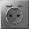 Розетка 16А с заземлением и шторками с 2 USB A+Type-C Systeme Electric ArtGallery, сталь  GAL000932