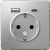 Розетка 16А с заземлением и шторками с 2 USB A+Type-C Systeme Electric ArtGallery, алюминий  GAL000332
