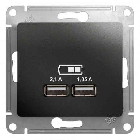 Розетка USB A+A 5В/2,1А 2х5В/1,05А Systeme Electric (Schneider Electric) Glossa, антрацит GSL000733
