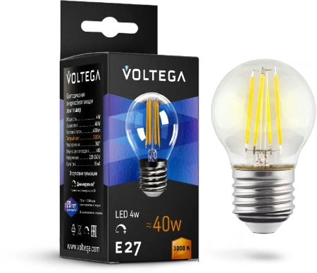Лампа филаментная диммируемая Voltega Globe dim E27 5W 3000K 8466