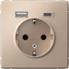 Розетка 16А с заземлением и шторками с 2 USB A+Type-C Systeme Electric ArtGallery, песочный  GAL001232