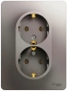 Розетка двойная Systeme Electric Glossa с заземлением без шторок, 16А, в сборе, ПЛАТИНА GSL001224