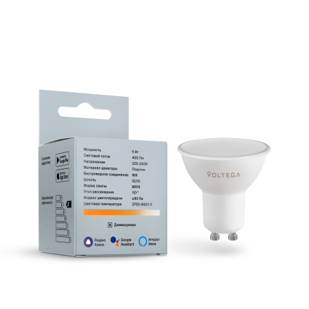 Светодиодная диммируемая лампа Wi-Fi Voltega GU10 5W 2700K-6500K MIX VG 2425