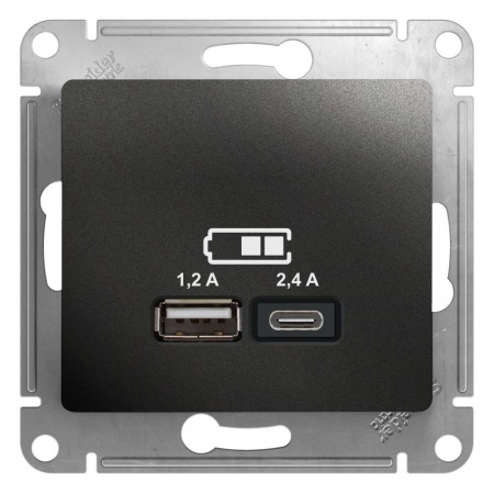 Розетка USB A+C 5В/2,4А 2х5В/1,2А Systeme Electric (Schneider Electric) Glossa, антрацит GSL000739