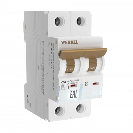 Автоматический выключатель 2P 16 A C 4,5 кА Werkel Автоматические выключатели W902P164